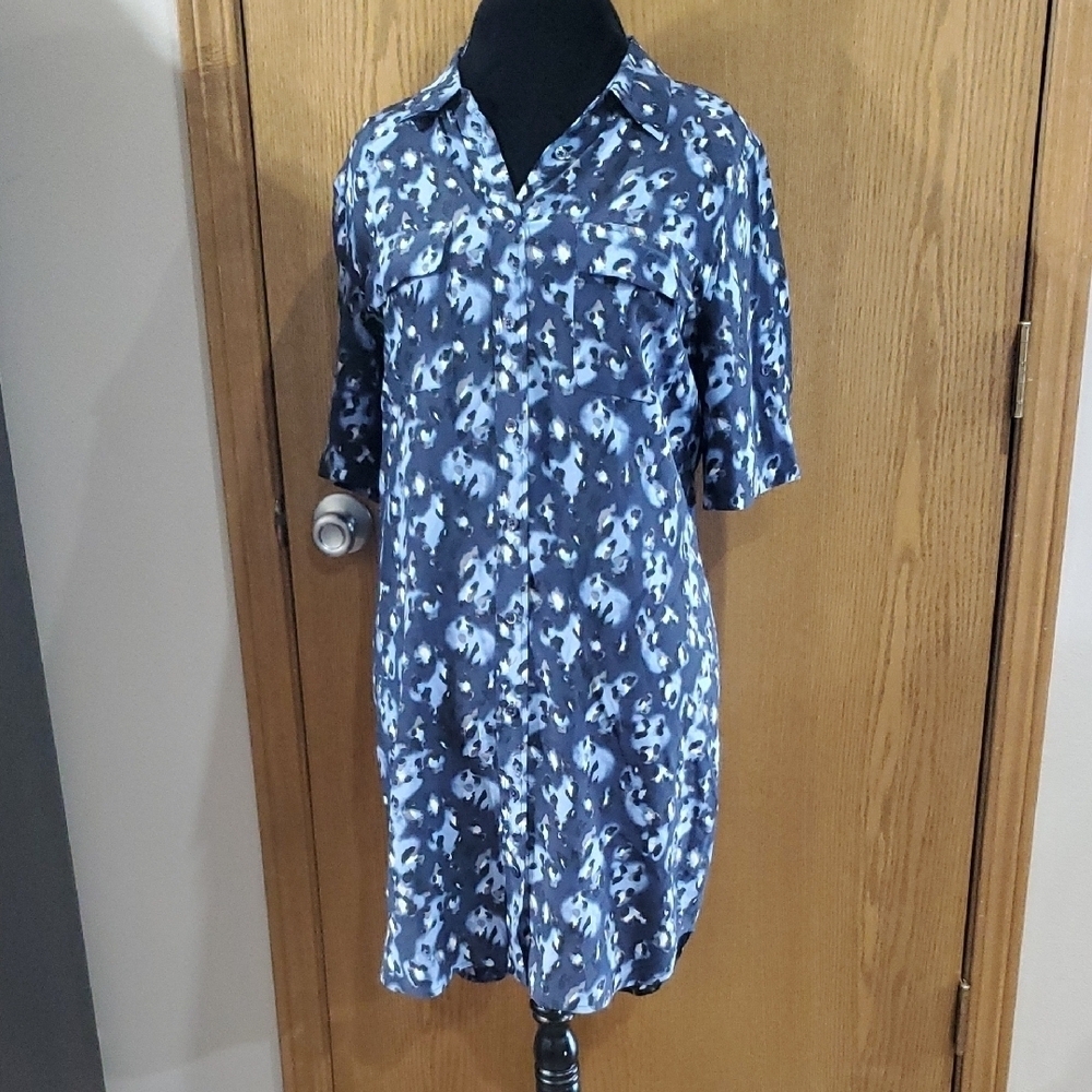 Equipment Femme Blue Abstract Mini Shirt Dress